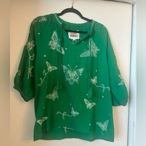 Johnny Was Green Boxy Blouse with Relaxed Fit